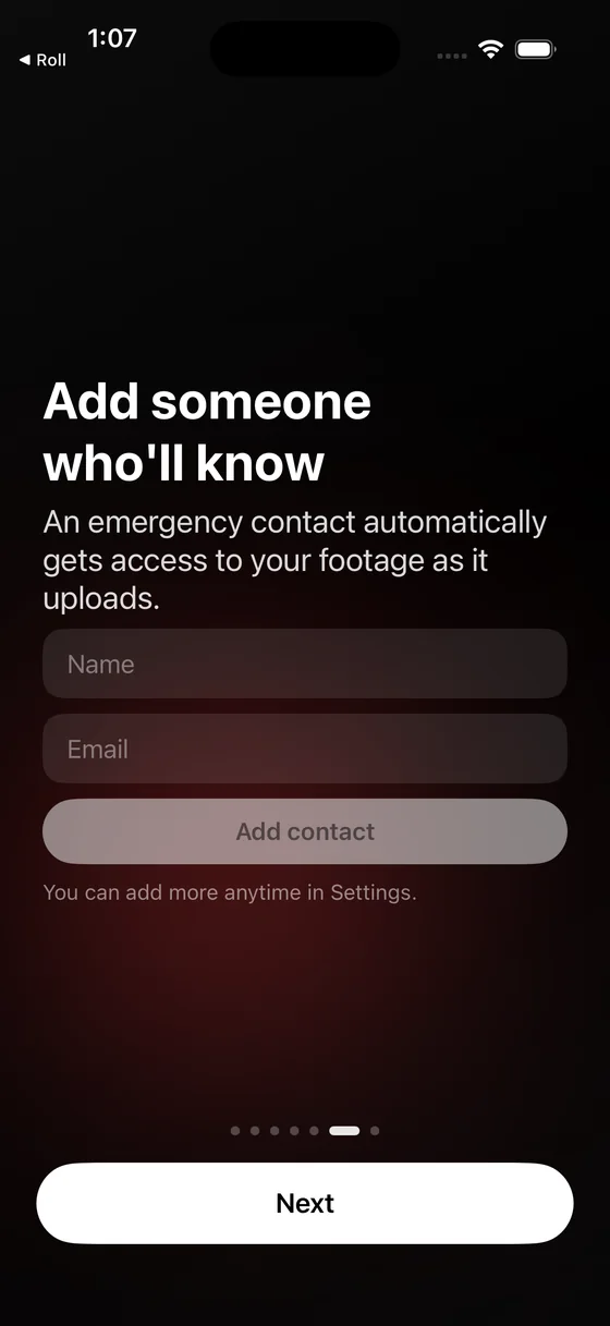 Add someone who will know: nominating an emergency contact who receives footage automatically.